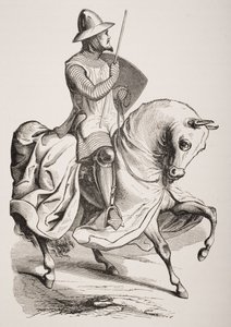 Caballero en traje de batalla, después de una miniatura en un Salterio del siglo XII, de 